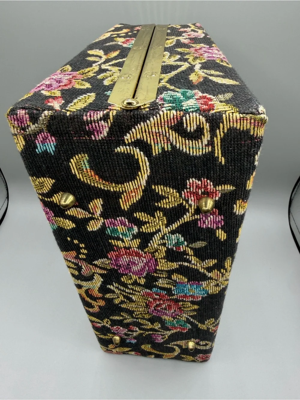 Vintage Floral Tapestry Top-Handle Bag.  Carpet Bag Handbag